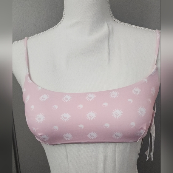 RVCA Balance Act Pink /White Ying Yang Print Bralette Bikini Top. Size: S. NWT - Picture 4 of 11